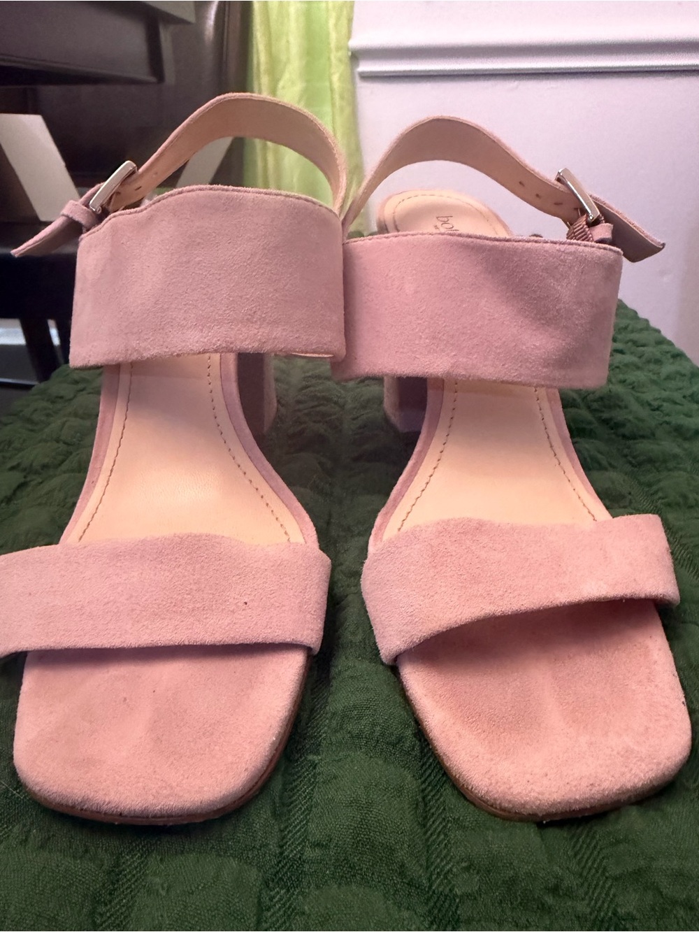Botkier Blush Suede Two-Strap Block Heel Sandals